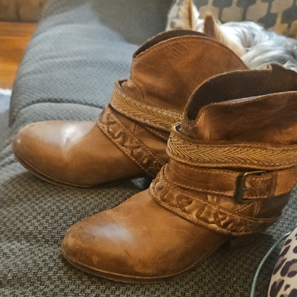 Brown Leather Ankle Booties with Decorative Strap
